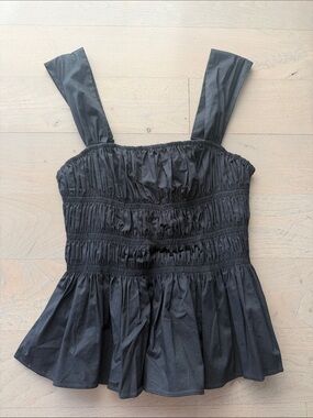 STAUD Black Strapless Gathered Ruffle Tank Blouse
